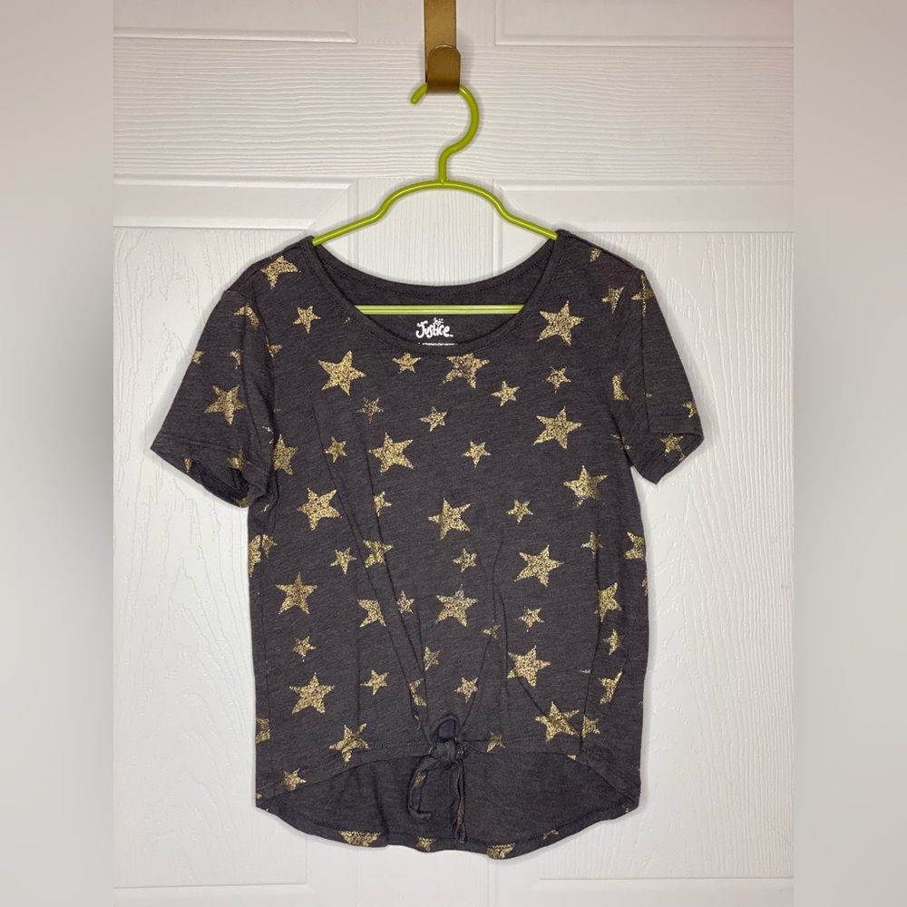 Girls size 8 Justice high low top, gray with gold stars